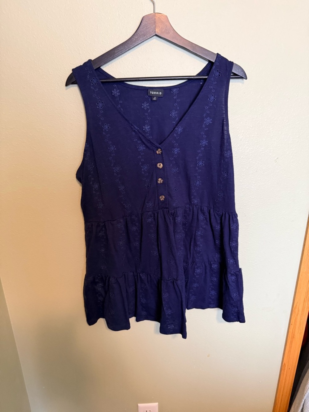 torrid Navy Eyelet V-Neck Tiered Tank